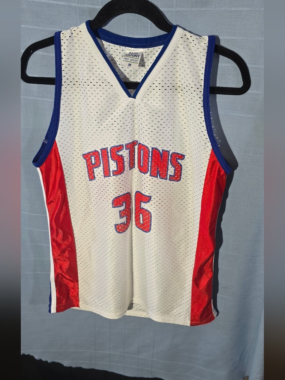 Pistons Wallace #36 White, Red & Blue Mesh Basketball Jersey